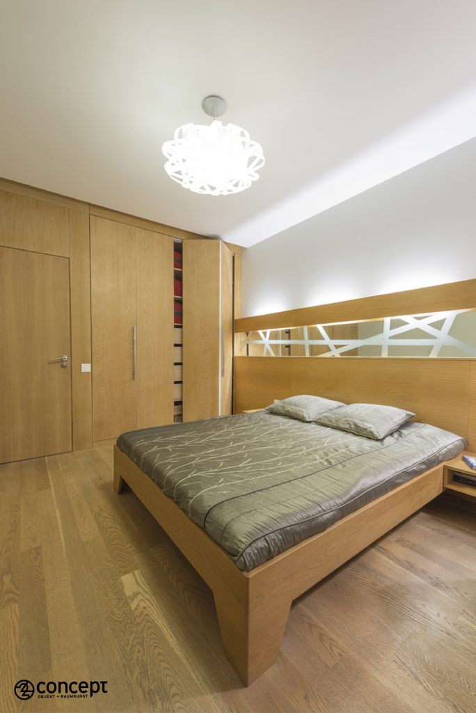 minimalistischer Schlafzimmer mit maßgefertigten Möbeln